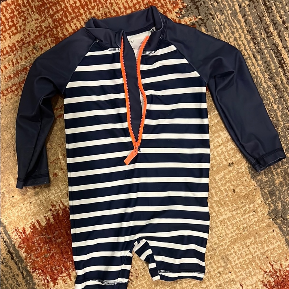 Navy and White Striped Kids Swimwear